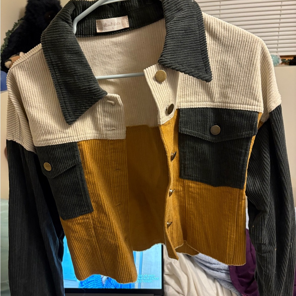 NWT Altar’d State Corduroy Pocket Mustard Color Block Ribbed Button Up Jacket - Picture 7 of 9